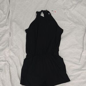 Black Halter‎ Neck Jumpsuit with Fitted Bodice